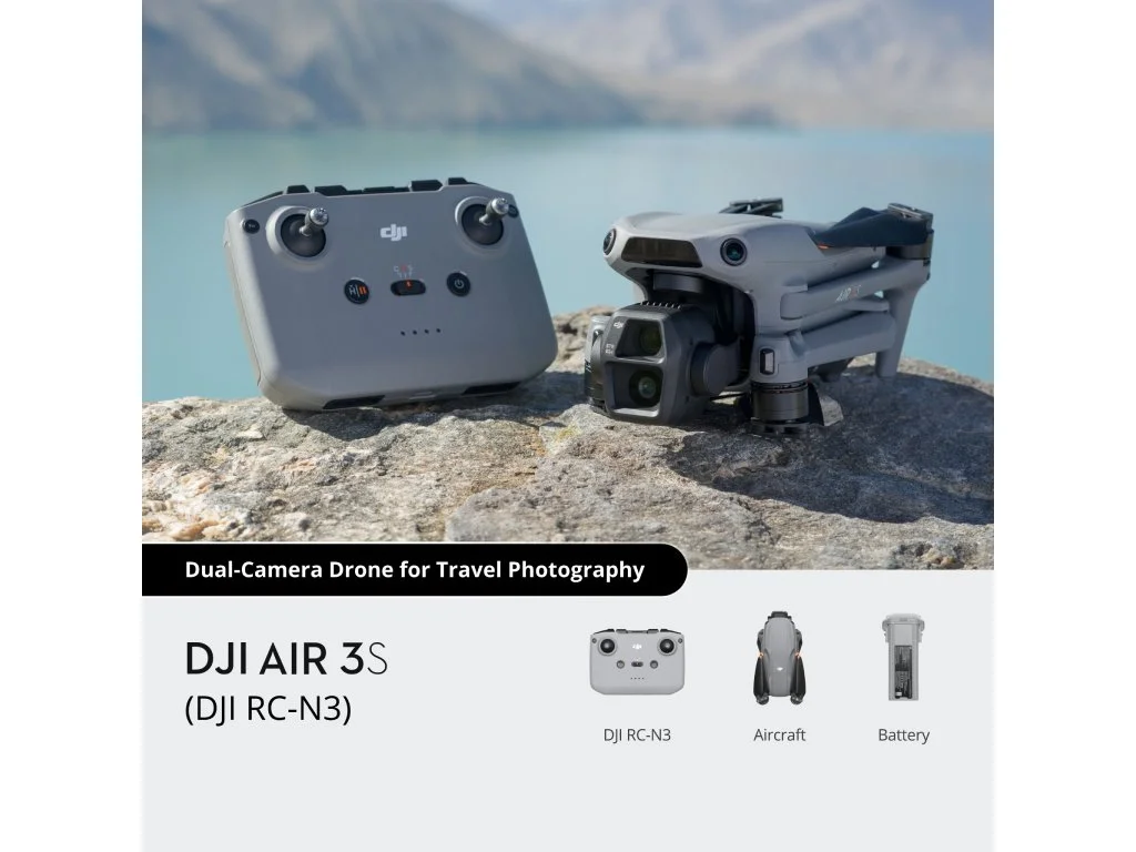 DJI AIR 3S + DJI RC-N3 , 4K/60fps HDR Video, 50 MP, 70mm Tele Camera, 45-Min Flight Time