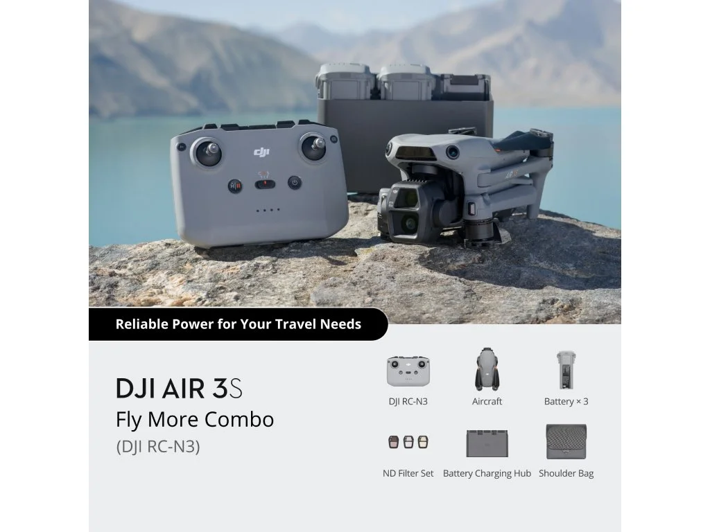 DJI AIR 3S Fly More Combo + DJI RC-N3 ,4K/60fps HDR Video,50 MP,70mm Tele Camera, 45-Min Flight Time