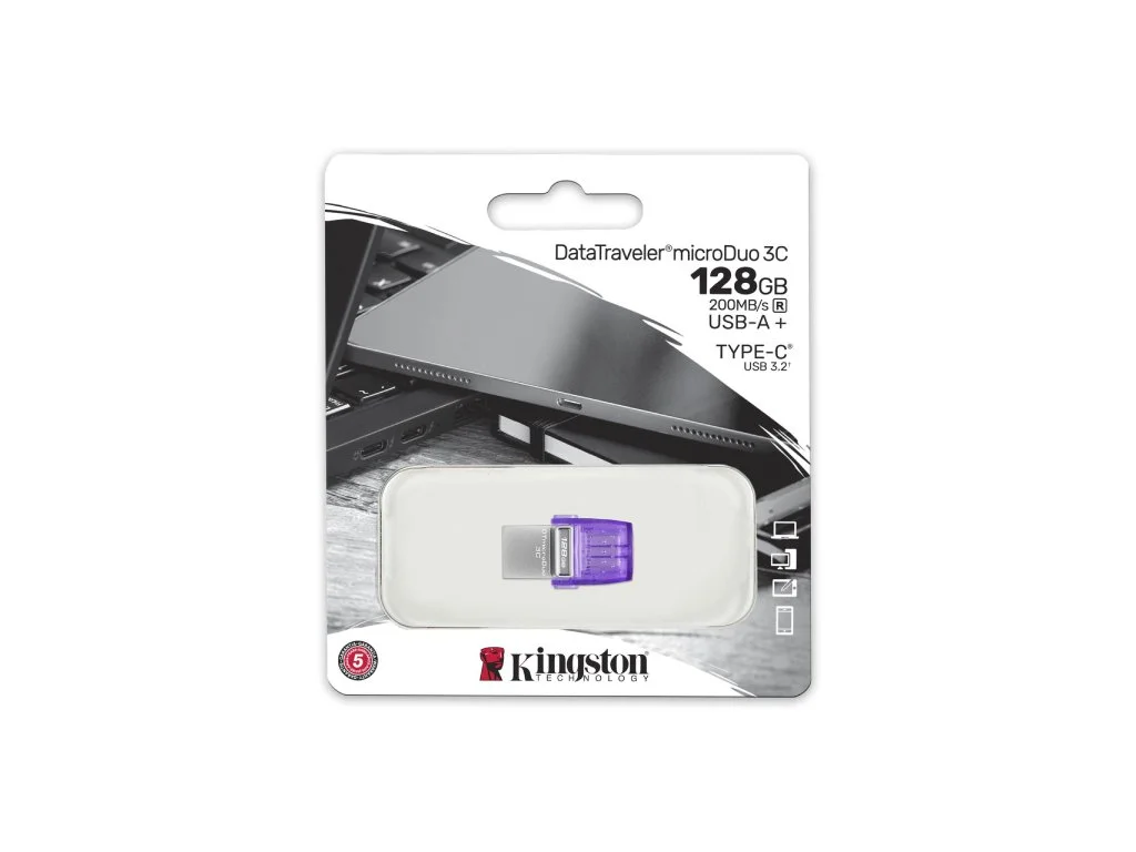 KINGSTON 128GB DataTraveler microDuo 3C USB Flash Drive,Dual interface USB Type-C and Type-A,200MB/s