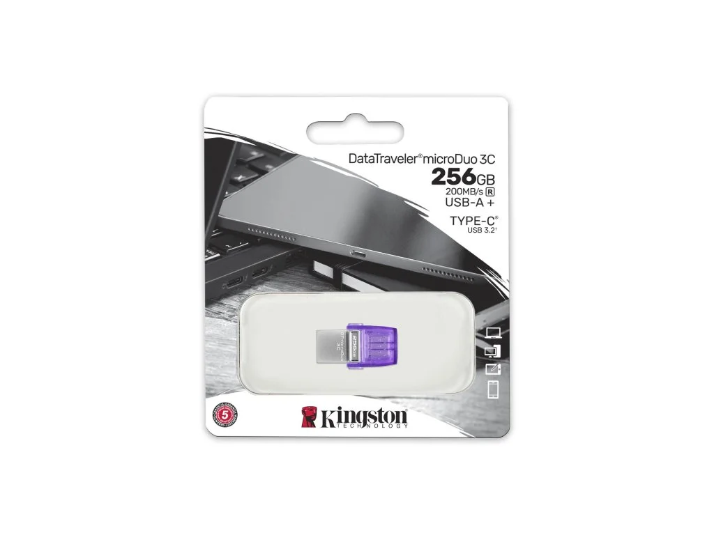 KINGSTON 256GB DataTraveler microDuo 3C USB Flash Drive,Dual interface USB Type-C and Type-A,200MB/s
