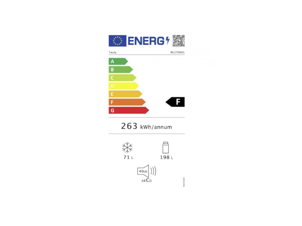 Tesla RC2600HE kombinovani frižider, neto zapremina 191l+71l, energ.klasa E, 55x56x180, bijeli