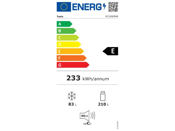 Tesla RC3200FHE kombinovani frižider, Total No frost, Neto: 210+83l, A+, 599x1858x598, bijeli
