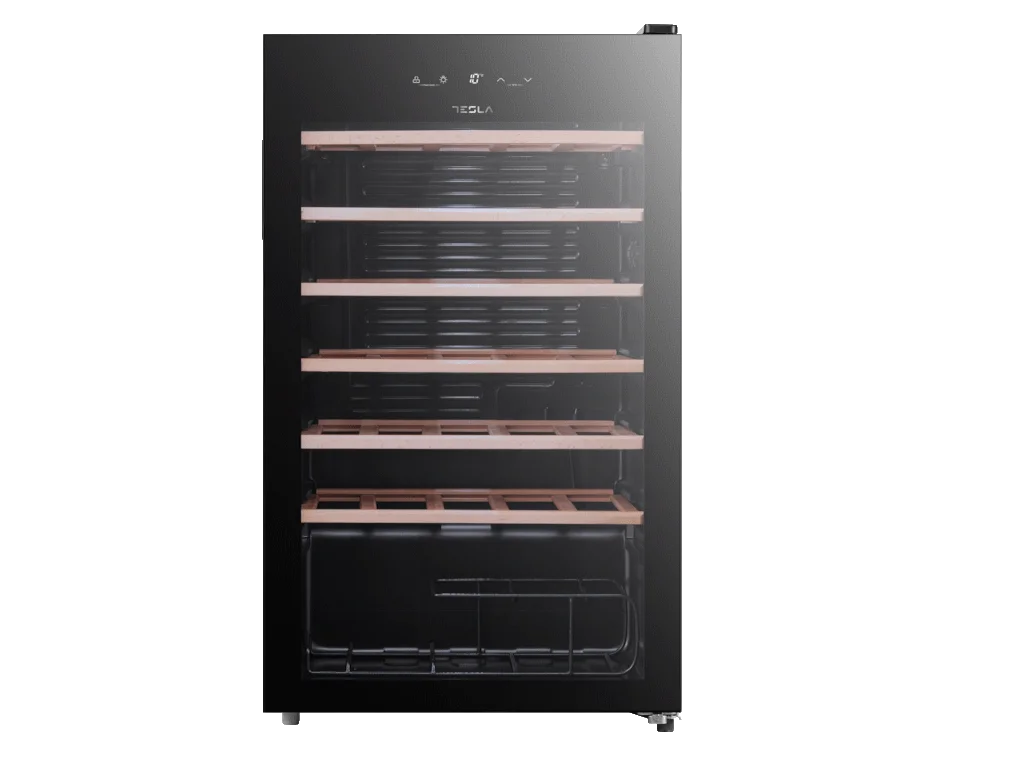 Tesla RW092M ugradna vinska vitrina, kapacitet: 34 boce, drvene police, touch control, 480x440x842