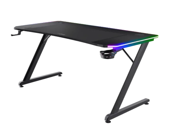 TRUST 710 Luminus Pro RGB Gaming Desk/Black/150kg/740x600x1200mm/Cupholder/Headphone hook/Mousepad