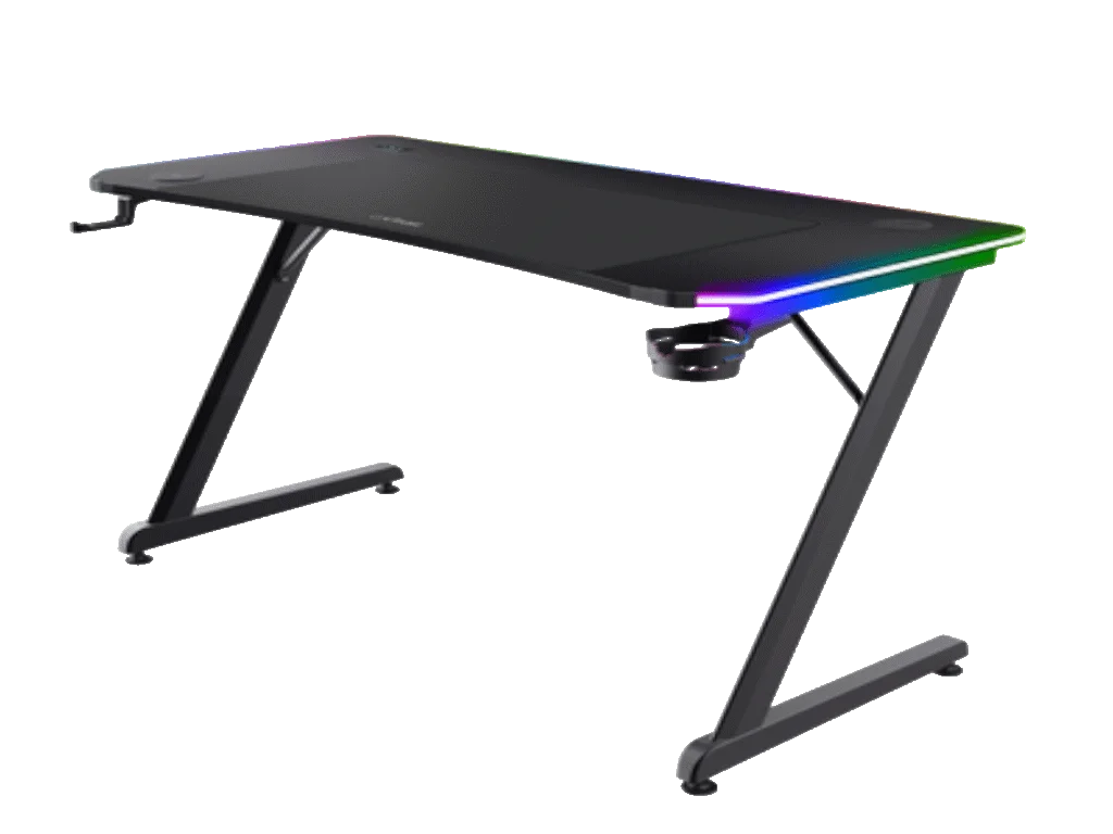 TRUST 710 Luminus Pro RGB Gaming Desk/Black/150kg/740x600x1200mm/Cupholder/Headphone hook/Mousepad