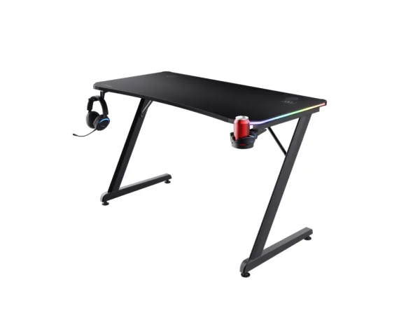 TRUST GXT709 Luminus RGB Gaming Desk Black - Cup holder, W: 1200 mm, H: 740 mm, D: 600 mm