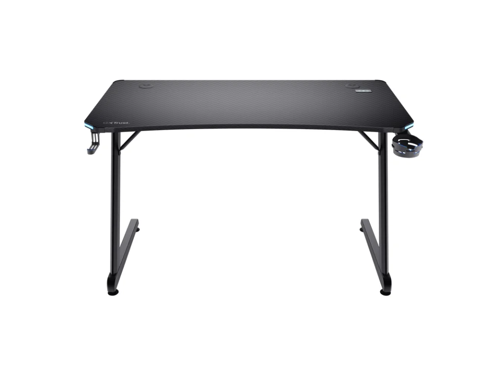TRUST GXT709 Luminus RGB Gaming Desk Black - Cup holder, W: 1200 mm, H: 740 mm, D: 600 mm