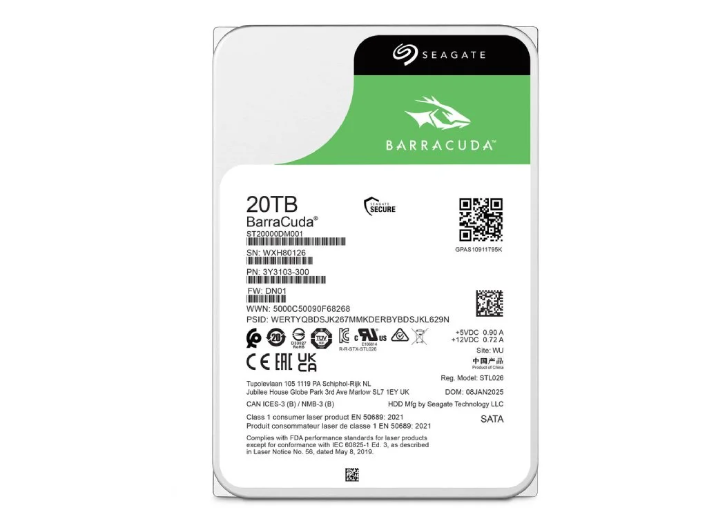 SEAGATE BarraCuda 20TB, ST20000DM001, 3.5",  SATAIII, 7200 RPM, 512MB cache, 6Gb/s