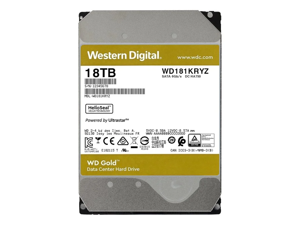 WD GOLD Enterprise HDD 18TB 3.5", 7200 RPM, 512MB Cache, up to 269MB/s transfer rate