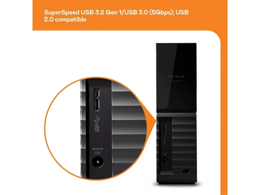 WD My Book 16TB Desktop External Hard Drive, USB 3.2 Gen 1, Micro-B, Power Supply