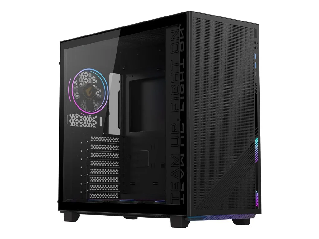 GIGABYTE AORUS C400 Gaming ATX Tower Case, Pre-installed 4 ARGB PWM fans, USB 3.0 x2, 40L, Black