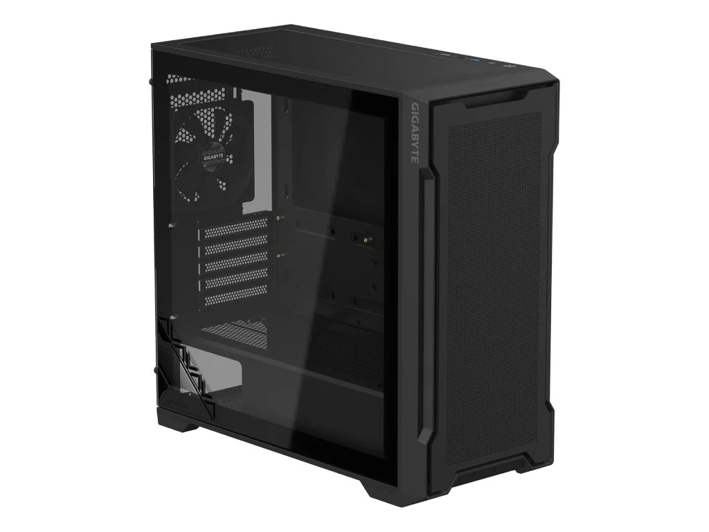 GIGABYTE C102G Mid Tower Case, Pre-installed two 120mm fans, USB 3.0 x2, Tempered Glass, Black