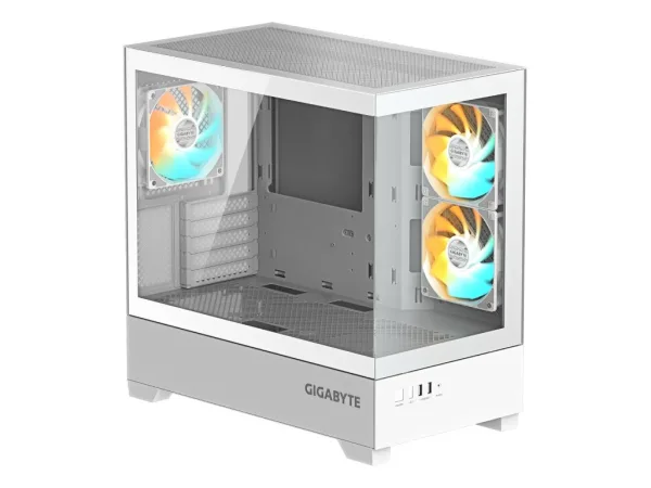 GIGABYTE C201 Panoramic ICE Mid Tower PC Case(mini-ITX/m-ATX), Pre-installed 3 ARGB fans,USB*2,White