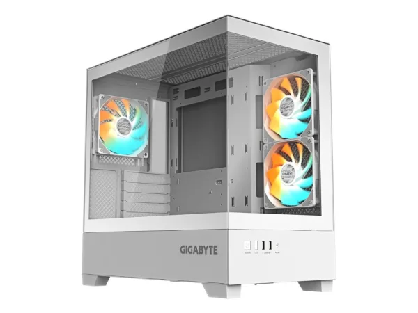 GIGABYTE C201 Panoramic ICE Mid Tower PC Case(mini-ITX/m-ATX), Pre-installed 3 ARGB fans,USB*2,White