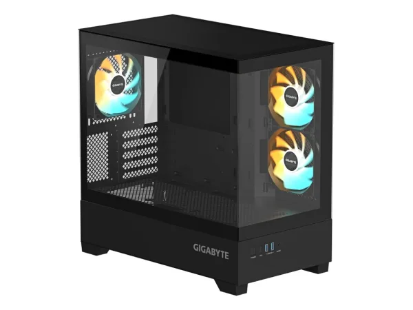 GIGABYTE C201 Panoramic Mid Tower PC Case(mini-ITX/m-ATX), Pre-installed 3 ARGB fans, USB*2, Black