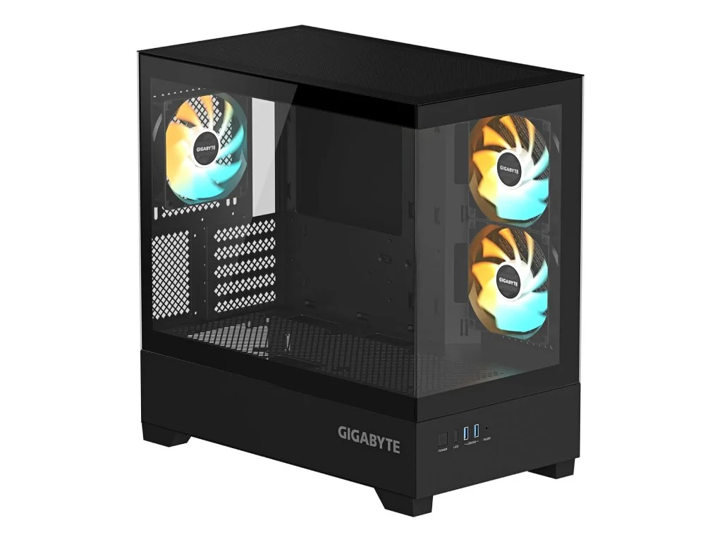 GIGABYTE C201 Panoramic Mid Tower PC Case(mini-ITX/m-ATX), Pre-installed 3 ARGB fans, USB*2, Black