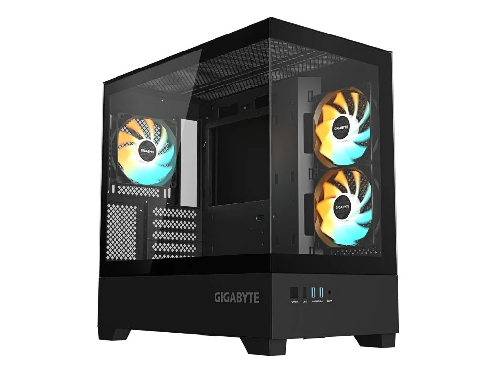 GIGABYTE C201 Panoramic Mid Tower PC Case(mini-ITX/m-ATX), Pre-installed 3 ARGB fans, USB*2, Black