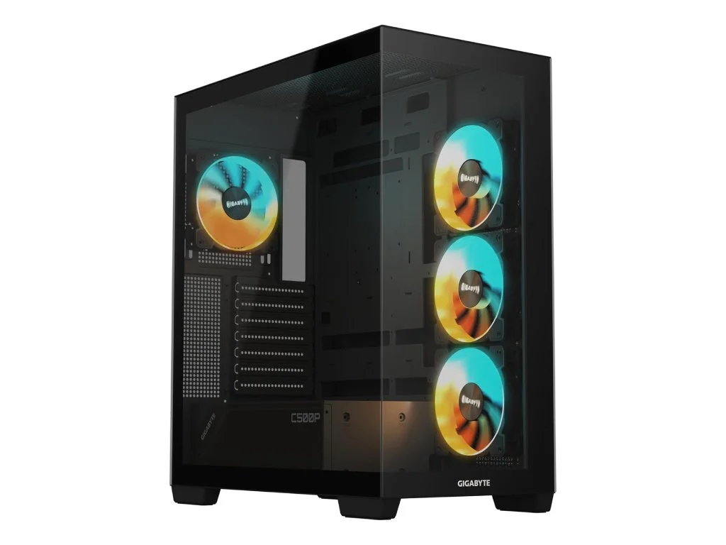 GIGABYTE C500P Panoramic Stealth ATX Mid Tower Case, Pre-installed 4 ARGB fans, USB 3.0 x2, Black