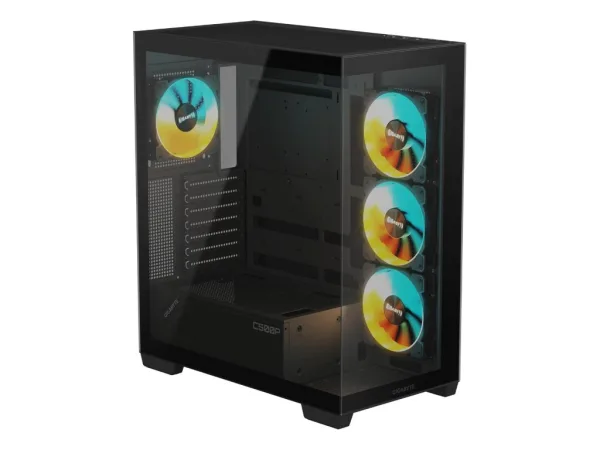 GIGABYTE C500P Panoramic Stealth ATX Mid Tower Case, Pre-installed 4 ARGB fans, USB 3.0 x2, Black