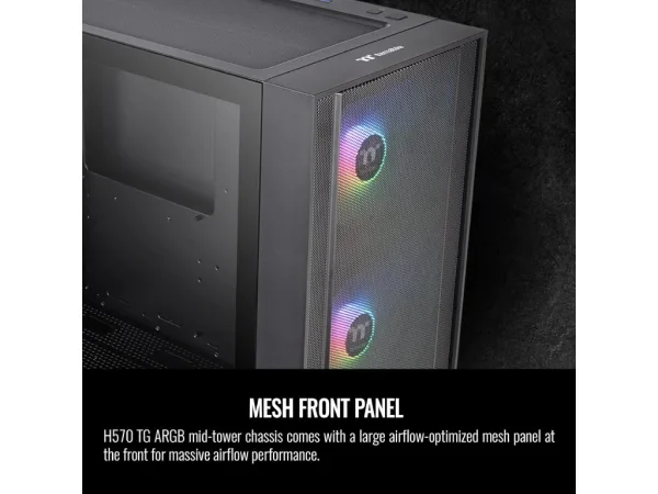 THERMALTAKE H570 TG ARGB Mid Tower, Tempered Glass/Mesh Front Panel/120mm ARGB Lite Fan*3/USB 3.0*2