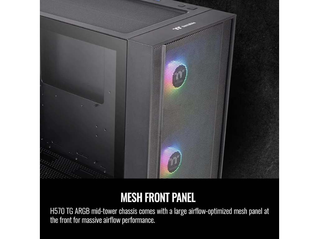 THERMALTAKE H570 TG ARGB Mid Tower, Tempered Glass/Mesh Front Panel/120mm ARGB Lite Fan*3/USB 3.0*2