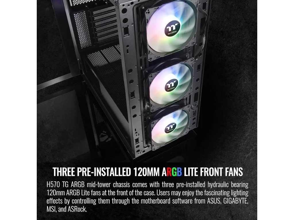 THERMALTAKE H570 TG ARGB Mid Tower, Tempered Glass/Mesh Front Panel/120mm ARGB Lite Fan*3/USB 3.0*2