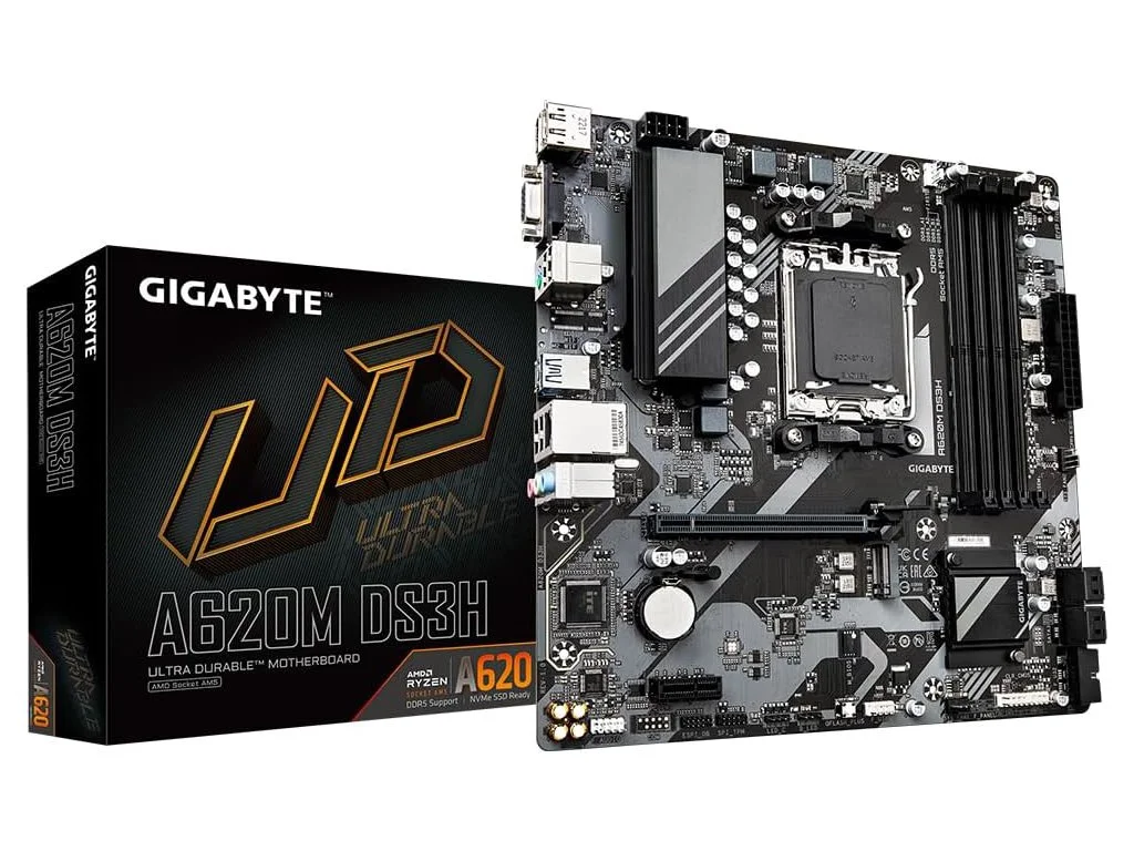GIGABYTE AMD Ryzen MB A620M DS3H Rev. 1.1, 4*DDR5 DIMM 8000MHz, M.2, RAID, DP/HDMI/VGA, USB 3.2, AM5