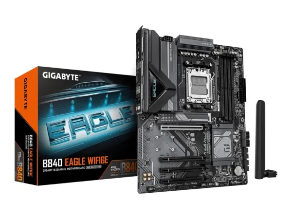 GIGABYTE AMD Ryzen MB B840 EAGLE WF6E, 4*DDR5 8200MT/s,1*PCIe 4.0/3*M.2, HDMI/DP,AM5, Wi-Fi 6E