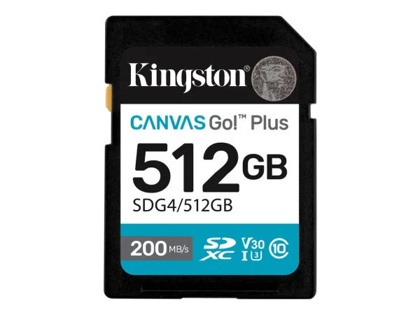 KINGSTON Canvas Go! Plus SD Memory Card 512GB, Class 10, UHS-I, U3, V30, up to 200/160MB/s, 4K video