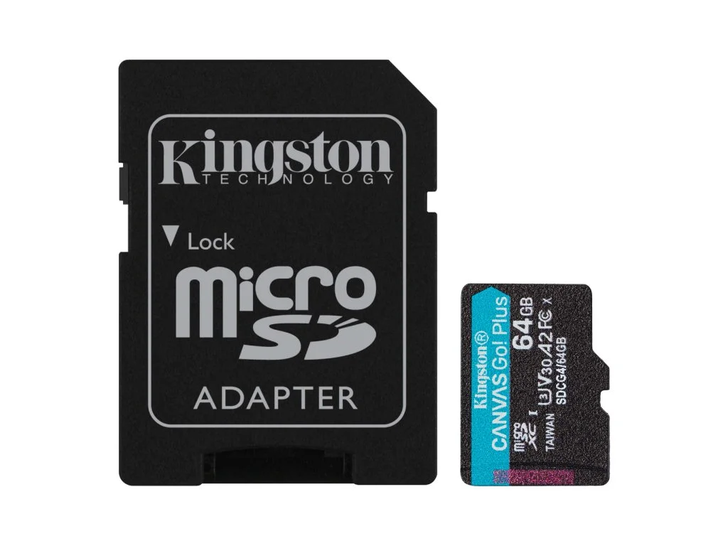 KINGSTON Micro SDXC 64GB Canvas Go! Plus C10 + SD Adapter, A2, V30, U3, up to 200 MB/s, 4K UHD