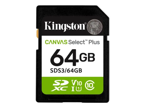 KINGSTON SDXC Card 64GB CANVAS Select Plus C10, UHS-I, V10, up to 100 MB/s