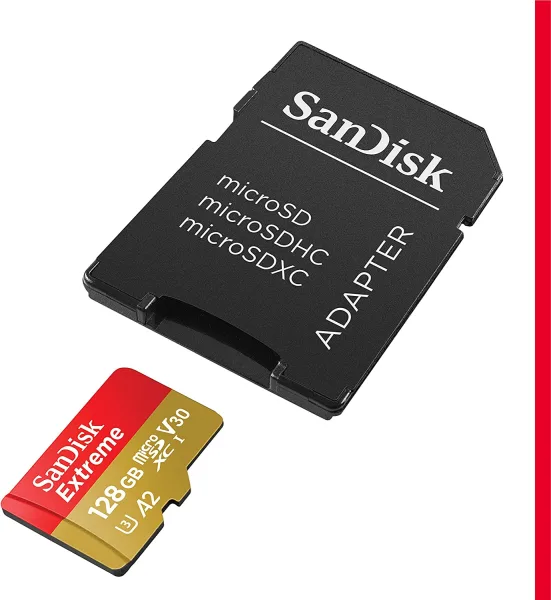 SanDisk Extreme microSDXC 128GB + SD adapter, up to Read/Write(MB/s): 190/90, A2, C10, V30, UHS-I,U3
