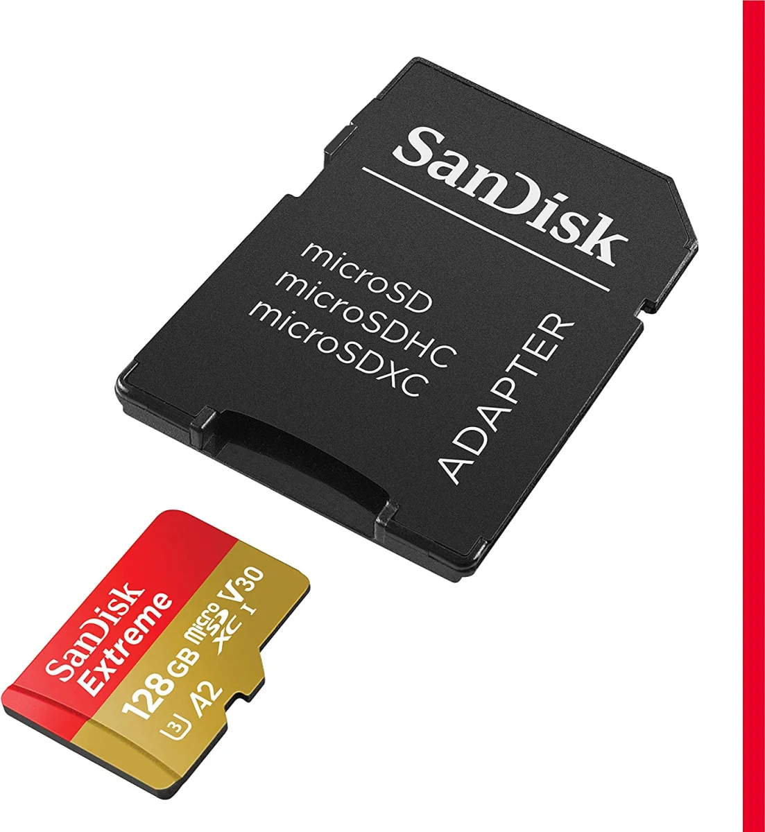 SanDisk Extreme microSDXC 128GB + SD adapter, up to Read/Write(MB/s): 190/90, A2, C10, V30, UHS-I,U3