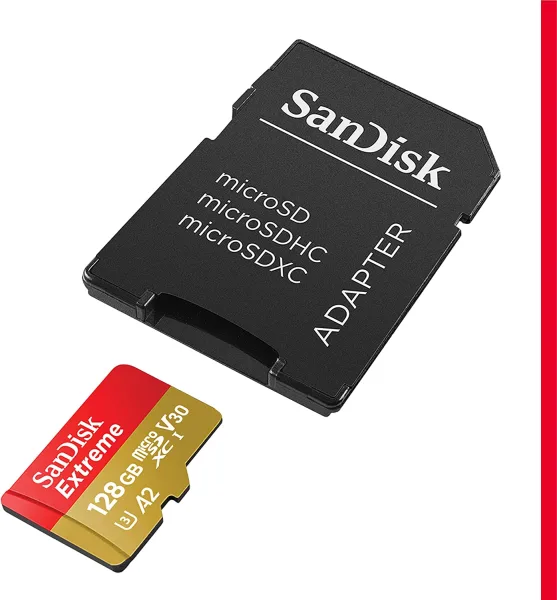 SanDisk Extreme microSDXC 128GB + SD adapter, up to Read/Write(MB/s): 190/90, A2, C10, V30, UHS-I,U3