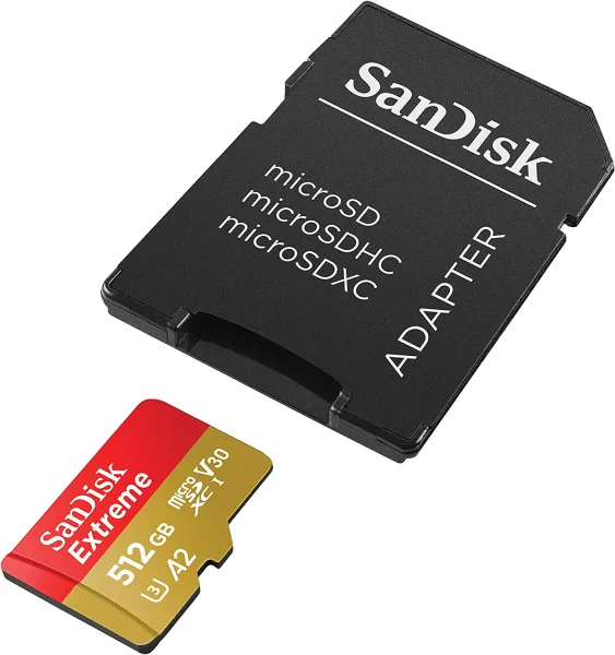 SanDisk Extreme microSDXC 512GB + SD adapter, up to Read/Write(MB/s): 190/130, A2, C10, V30,UHS-I,U3
