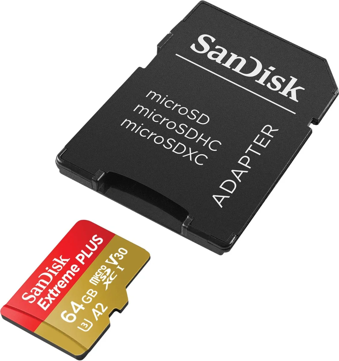 SanDisk Extreme microSDXC 64GB + SD adapter, up to Read/Write(MB/s): 170/80, A2, C10, V30, UHS-I, U3