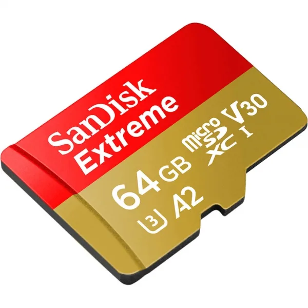 SanDisk Extreme microSDXC 64GB + SD adapter, up to Read/Write(MB/s): 170/80, A2, C10, V30, UHS-I, U3