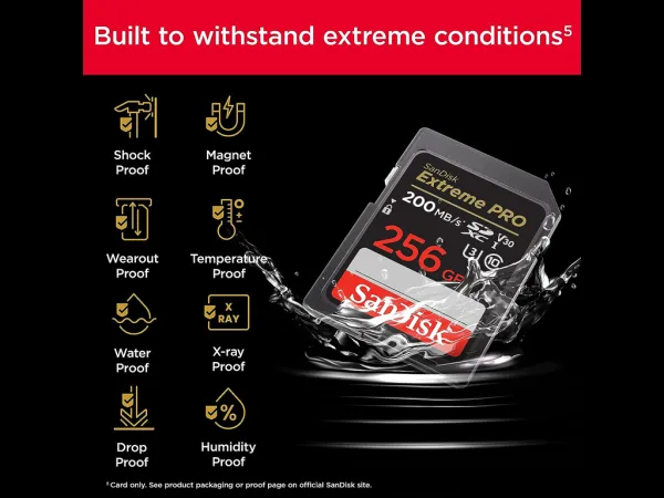 SanDisk Extreme PRO 256GB SDXC Card, up to Read/Write(MB/s): 200/140, UHS-I, Class 10, U3, V30