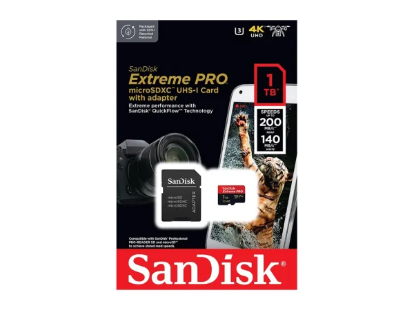 SanDisk Extreme PRO microSDXC 1TB + SD adapter,up to Read/Write(MB/s): 200/140, A2, C10,V30,UHS-I,U3