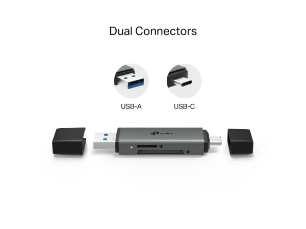 TP-LINK UA430D USB 3.0 Type-C & Type A to SD & microSD UHS-I 3.0 Card Reader, 2TB Max up to 200 MB/s