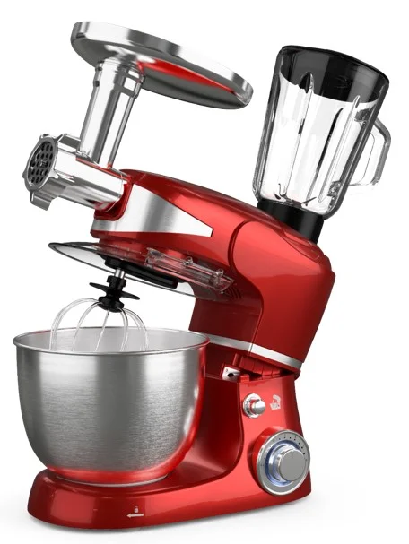 Tesla KR600RA Kuhinjski robot,1000W, 5l, blender 1.5l, mašina za mljevenje mesa, mikser, crvena-inox