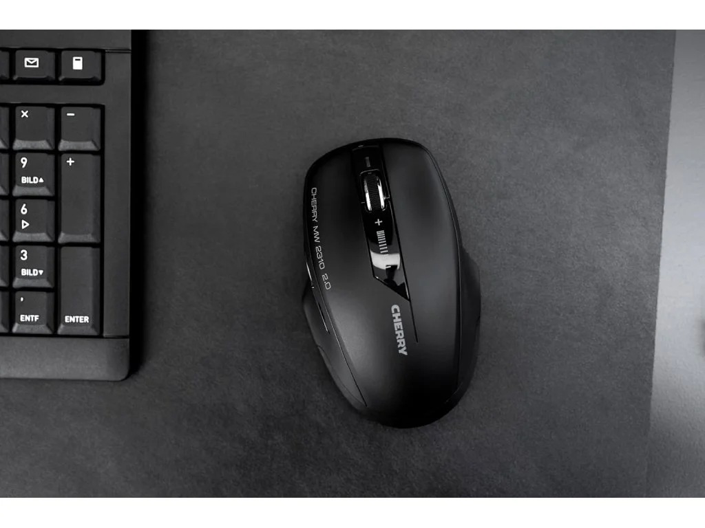 CHERRY MW 2310 USB Wireless Optical Mouse, 6 Button, 1000/1600/2400 DPI, Black, 2 x AA