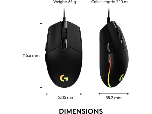 LOGITECH G203 LIGHTSYNC RGB 6 Button Gaming Mouse, 200-8000 DPI, Cable length: 2.1 m