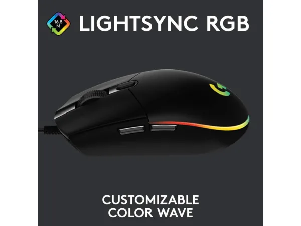 LOGITECH G203 LIGHTSYNC RGB 6 Button Gaming Mouse, 200-8000 DPI, Cable length: 2.1 m