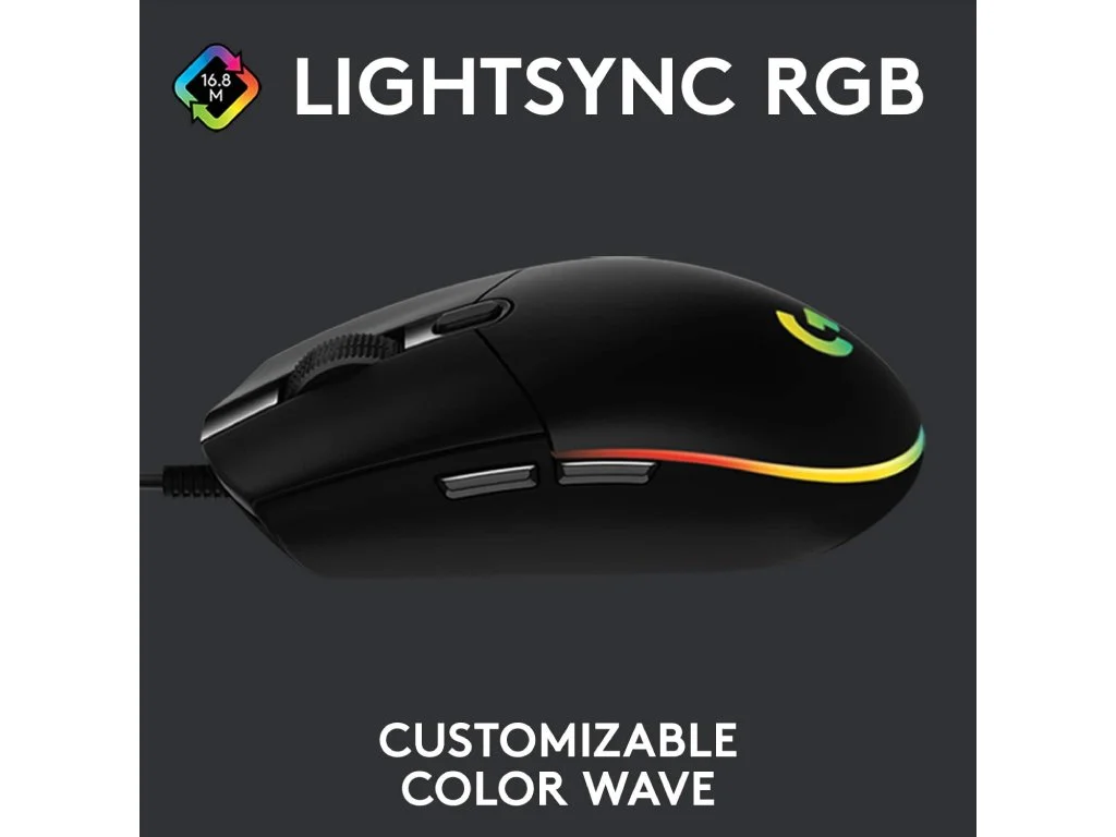 LOGITECH G203 LIGHTSYNC RGB 6 Button Gaming Mouse, 200-8000 DPI, Cable length: 2.1 m