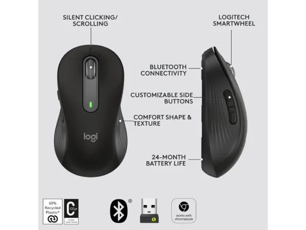 LOGITECH Signature M650 Wireless Bluetooth Mouse, 4000 dpi, 10 m wireless range, Graphite