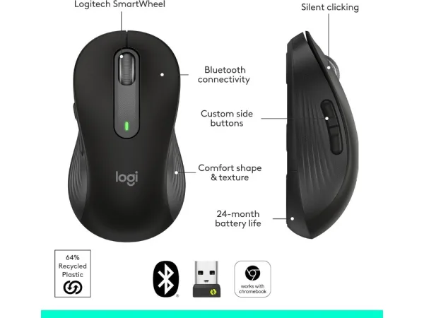 LOGITECH Signature M650 Wireless Mouse for Business, 400-4000 DPI, Bluetooth, 10m, 1x AA battery