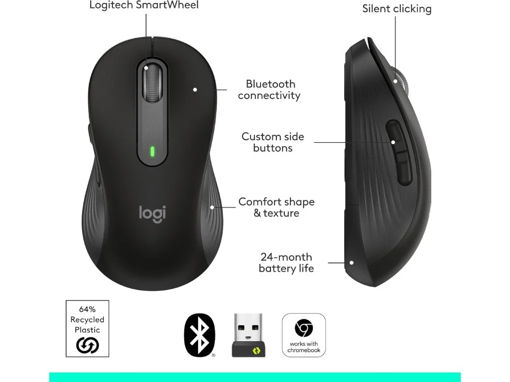 LOGITECH Signature M650 Wireless Mouse for Business, 400-4000 DPI, Bluetooth, 10m, 1x AA battery