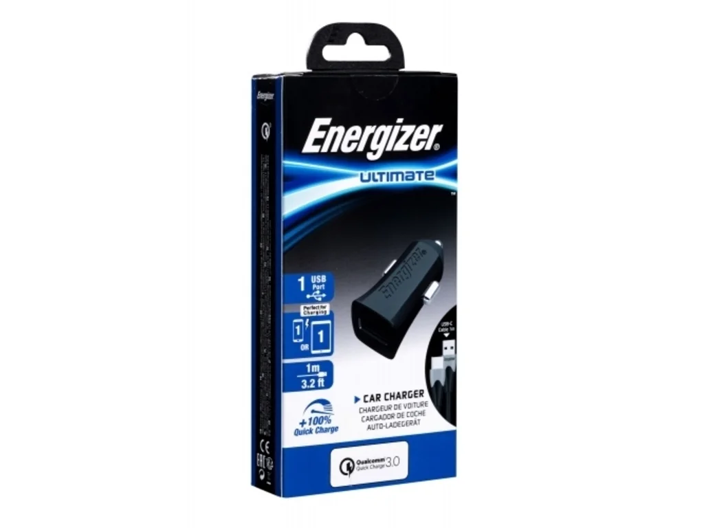 Energizer Ultimate Car Charger Quick 1USB+Cable USB-C, Black