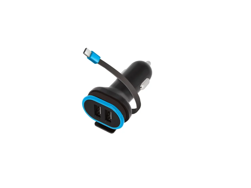 Forever CC-02 car charger 2x USB 3A black with USB-C cable 0,2 m